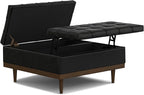 SIMPLIHOME Mariah 36 inch Wide Contemporary Rectangle Lift Top Table Storage Ottoman in Midnight Black PU Black faux leather, Assembled, For the Living Room, Entryway and Family Room
