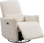 Power Swivel Recliner Chair, Upholstered Fabric Glider Electric Rocking Chair for Adults. Nursery Rocker Single Sofa with Lumbar Support for Living Room. Dual-port Charging: Type-C&USB, Beige