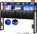 Unikito Headboard for Queen Size Bed Frame, Upholstered Head Board with Outlets, USB Ports and LED Light, Comfortable Leather Headboards with Storage Shelf, Sturdy Queen Bed Headboard Only, Black