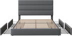 Allewie Modern Queen Size Platform Bed Frame with 4 Storage Drawers and Velvet Upholstered Headboard, Wooden Slats Support, Upholstered Mattress Foundation/No Box Spring Needed/Easy Assembly, Grey