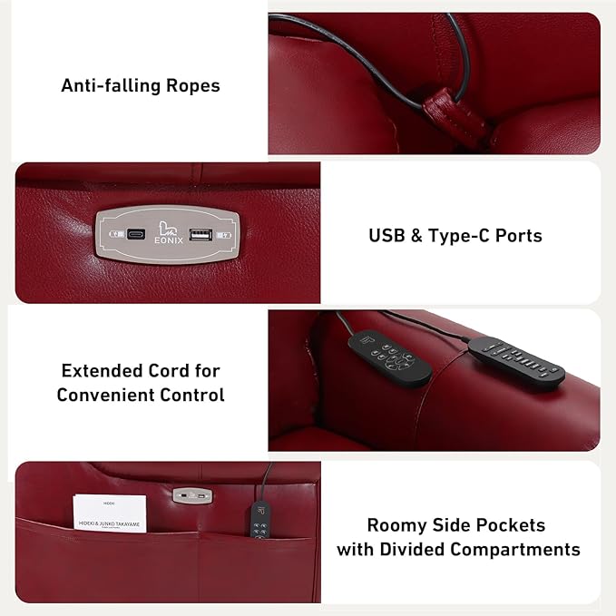 EONIX Four Motor Lay Flat Power Lift Recliner Chair for Elderly, 400lbs Electirc Lift Chair for Living Room, Independent Adjustable Lumbar Support & Headrest, Extended Footrest, Burgundy