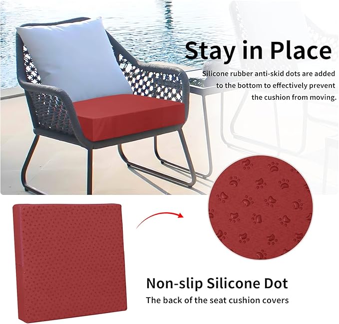 Easy-Going Waterproof Patio Cushion Covers 24x22x4 inch 4 Pack Replacement Non-Slip Outdoor Seat Cushion Slipcover with Zipper. Red