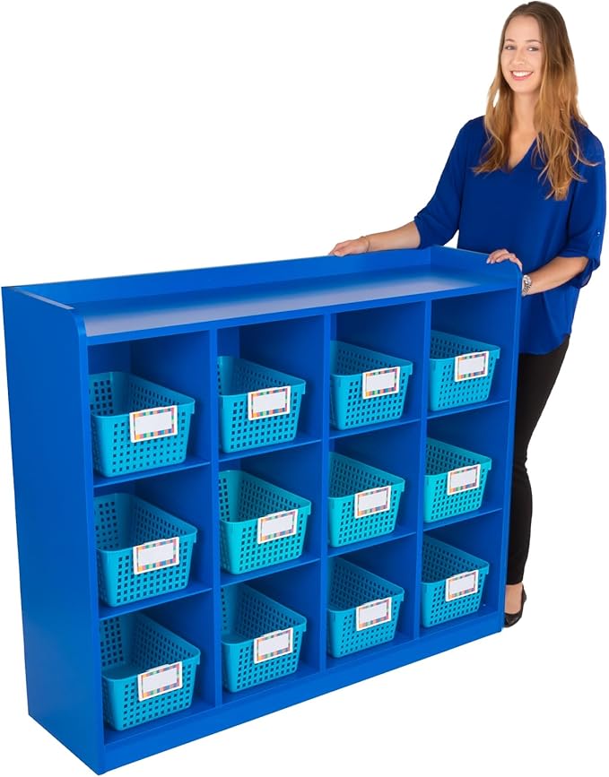 Really Good Stuff Large Plastic Book Baskets, 13.25" by 10" by 5.5" - 12 Pack, Rainbow Color, Classroom Library Organizer, Toy Storage, Multi-Purpose Organizer Basket