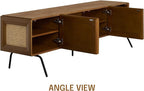 NTC Mossic TV Media Cabinet with 4 Doors for TVs, Entertainment Center with Natural Rattan, Metal Legs, Modern Storage Console for Living Room and Bedroom, Effortless Assembly, Rustic Oak