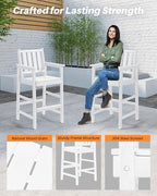 Adirondack Bar Chair Set of 2, HDPE Tall Adirondack Chairs Bar Stools with Footrest, Outdoor Bar Height Stool Chair Set, HDPE Patio Barstools Set for Balcony, Porch, Deck, Pool, Pearl