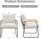Accent Chair for Living Room,Arm Chair for Bedroom,with Wooden Arms, Wide Large Plus Size Cushion,Metal Frame,Reading Bedroom Chair Armchair for Home/Office/Cafe/Apartment/Waiting Room,White