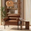 Modern Accent Chair, Single Sofa Accent Chair for Living Room, Upholstered Leather Mid-Century Modern Armchair, Oversized Reading Chair with Channel Tufted for Bedroom, Office, Brown