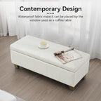 41" Faux Leather Storage Ottoman, Stitch Tufted Rectangle Upholstered End of Bed Storage Bench, Entryway Large Couch Ottoman with Wooden Legs,White