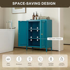 Bathroom Floor Storage Cabinet,Metal Storage Sideboard with 2 Doors and 2 Adjustable Shelves,Modern Small Storage Cabinets, Blue Metal Locker for Entryway,Living Room,Hallway