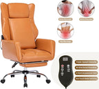 DYHOME Orange Leather Office Chair with Massage and Footrest, Heavy Duty Task Desk Chairs, Swivel Ergonomic Computer Gaming Chairs with Lumbar Support, Wheels Flip-up Arms Adjustable Height