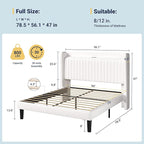 Allewie Full Size Platform Bed Frame with USB Charging Station and Storage Shelf/Upholstered Velvet Wingback Headboard/Wooden Slats Support/No Box Spring Needed/Easy Assembly, White