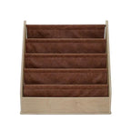 Factory Direct Partners Rustic Kid Birch Sling Book Display; Distressed Faux Leather 4-Shelf Storage for Books or Magazines; Furniture for Bedroom, Playroom, Daycare, Classroom - Hazelnut, 13745-322