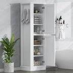 Tall Storage Cabinet, Bathroom Floor Freestanding Storage Cabinet with Hook and Adjustable Shelf for Bathroom, Office, Living Room, White