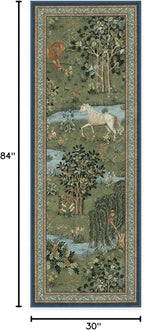 RUGGABLE x Morris & Co Washable Runner Rug – Owl & Willow Green 2.5x7, Stain-Resistant, Non-Slip Hallway Runner – Machine Washable Rug for Hallway, Entryway, Living Room & Kitchen–with Cushioned Pad
