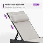 PURPLE LEAF Patio Lounge Chair Set of 3 Outdoor Chaise Lounger Aluminum Frame with Side Table and Wheels for Pool Outside Sunbathing Tanning Recliner Including Pillows Beige