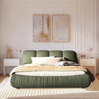 King Size Upholstered Platform Bed with Oversized Padded Backrest and Solid Wood Frame for Bedroom, Apartment Room, Green