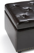 SIMPLIHOME Hamilton 48 inch Wide Transitional Rectangle Storage Ottoman in Coffee Brown Vegan Faux Leather, Assembled, For the Living Room, Entryway and Family Room