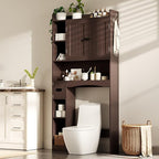 Gizoon Over The Toilet Storage Cabinet, Over Toilet Bathroom Organizer with Adjustable Shelves and 2 Doors, Over Toilet Storage Cabinet with Paper Holder, 2 Side Hooks, Space-Saver, Dark Brown