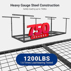FLEXIMOUNTS 3x8 Overhead Garage Ceiling Storage Rack, Adjustable Garage Organization System, Heavy Duty Metal, 750lbs Weight Capacity, Black, Classic Series