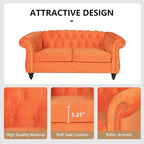 Velvet Loveseat Sofa, Mid Century Modern Upholstered Couch, 62" Oversized Comfy 2 Seater Love Seat Couch with Cushions, Tufted Chesterfield Sofa for Living Room, Bedroom, Apartment (Orange)