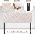 KOMFOTT Linen Fabric Upholstered Headboard for Full/Queen Size Bed, Rectangular Headboard with Solid Wood Legs & Adjustable Width, Padded Full/Queen Bed Headboard, Easy Assembly, Beige