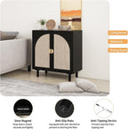 Black Sideboard Cabinet with 2 Rattan Doors, Rattan Buffet Cabinet with Adjustable Shelves & Pine Legs, Boho Sideboard Buffet for Living Room, Kitchen, Entryway (Black,1 PCS)