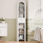 70" Tall Bathroom Storage Cabinet with Acrylic Door，Narrow Storage Cabinet with Drawer Adjustable Shelves, Modern Arched Design Bathroom Cabinet for Bathroom, Living Room, Kitchen, White