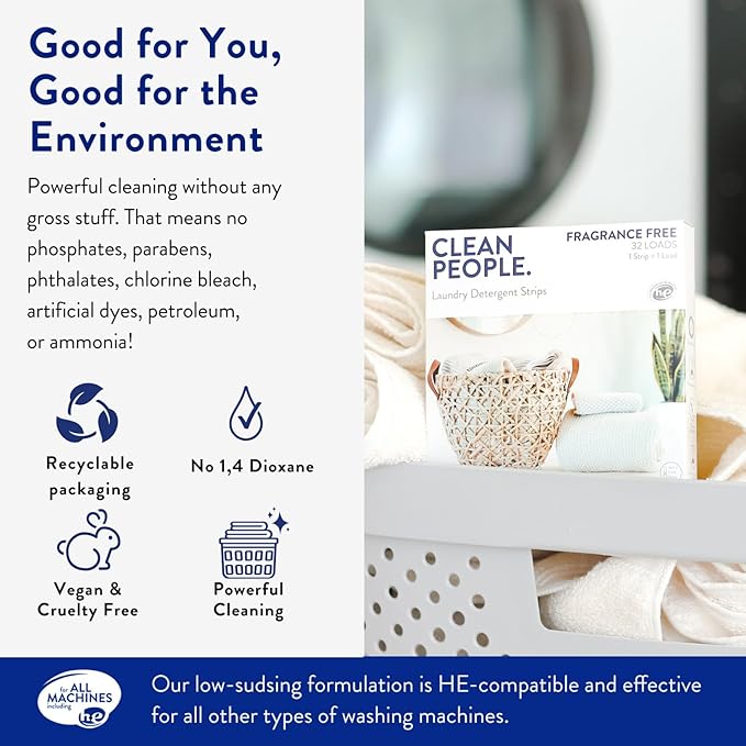 The Clean People Laundry Detergent Sheets - Laundry Soap - Ultra Concentrated, Recyclable Packaging, Stain Fighting - Christmas Morning (96 Count)