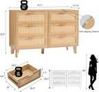 6 Drawer Dresser for Bedroom, Modern Wooden Chest of Drawers with Metal Handles, Anti-Tipping Design, Sturdy and Stable Storage Organizer for Living Room, TV Stand,Natural Oak