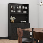 71" Kitchen Pantry Cabinet: Hutch Cabinet with Glass Doors, Pantry Cabinets with Drawers, Adjustable Shelves, LED Light & Power Outlets for Kitchen, Living Room, Dining Room (Black)