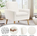 Lohoms Sherpa Accent Chair, Modern White Teddy Fabric Upholstered Comfortable Armchair, Comfy Reading Leisure Chairs for Bedroom, Living Room, Home Office, Small Sofa Chair with Wood Legs