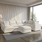 Modular Sectional Sofa with Ottoman,134inch U Shaped Convertible Cloud Couch,8 Seater Convertible V Shaped Living Room Sets,Cover Washable and Replaceable Couches for Living Room,Beige