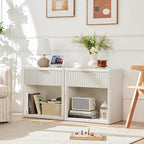 LEYAOYAO Fluted Farmhouse Nightstand Set of 2 with Charging Station, 23" Wide 1 Drawers End Table,White Dresser for Bedroom,Bed Side Table Chest of Drawers Cabinet,Wood Night Stand for Living Room