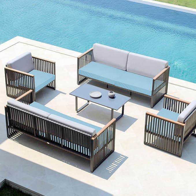 Easy-Going Waterproof Patio Cushion Covers ONLY Cover 24x24x4 inch 4 Pack Replacement Non-Slip Outdoor Seat Cushion Slipcover with Zipper. Light Blue