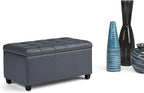 SIMPLIHOME Sienna 33 inch Wide Transitional Rectangle Storage Ottoman Bench in Stone Grey Vegan Faux Leather, Assembled, For the Living Room, Entryway and Family Room