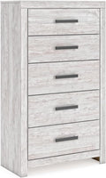 Signature Design by Ashley Cayboni Vintage 5 Drawer Wide Chest with Safety Stop for Bedroom, White