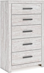 Signature Design by Ashley Cayboni Vintage 5 Drawer Wide Chest with Safety Stop for Bedroom, White