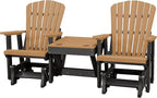 DutchCrafters Slat Fan Back Double Poly Adirondack Glider Outdoor Patio Chairs with Center Table (Black & Cedar)