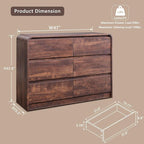 Modern 6 Drawers Dresser for Bedroom, 47" Wide Wood Dressers & Chests of Drawers w/Curved Profile Design, Mid Century Modern Dresser w/Natural Texture for Bedroom, Living Room, Brown