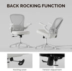 Computer Desk Chair with Wheels, Mesh Office Chair with Flip Up Arms, Adjustable Lumbar Support, Swivel Desk Chair Comfy, White