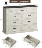 CARPETNAL Farmhouse 9 Drawer Dresser for Bedroom, 55 Inch Wide Modern White Dresser TV Stand with Large Drawers & Bar Handles, Rustic Wood Chest of Drawers for Bedroom, Living Room, Hallway, Entryway.
