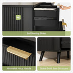Black Fluted 8 Drawer Dresser for Bedroom, Chest of Drawers with Solid Wood Legs, Modern Dresser Chest Cabinet Organizer with Golden Handles, Beside Table for Closet,