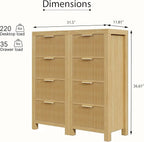 Modern 8-Drawer Solid Wood Dresser with Fluted Front & Gold Handles, Multifunctional Tall Storage Chest, for Hallway, Entryway, Natural X2