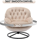 Set of 2 360° Swivel Modern Velvet Accent Chair with Ottoman | Mid-Century Button Tufted Lounge Chair for Living Room & Bedroom, Beige