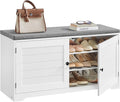 VASAGLE Shoe Storage Bench with Cushion, 3-Tier Entryway Bench with Padded Seat, Doors, Adjustable Shelves, 14 x 39.8 x 20.7 Inches, for Hallway, Bedroom, Cloud White and Dove Gray ULSB044W01