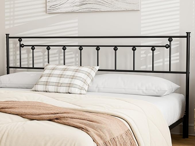 Metal King Size Headboard - Adjustable Height - Victorian Farmhouse Style, Easy Assembly, Attach Frame, Steel King Headboard Only for Bedroom - Black