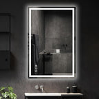 Awoco 48''x32'' LED Bathroom Mirror with Light, Lighted Vanity Mirror with Backlit and Front Light, Dimmable Anti-Fog Memory Function Lighted Mirror with 3 Colors for Bathroom Wall