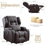 Power Lift Recliner Chair for Elderly, Electric PU Leather Reclining Single Sofa with Massage & Heat, Side Pocket, Cup Holders and USB/Type-C Charge Port for Living Room (Brown)
