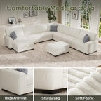 Wanderwell Oversized Modular Sectional Sofa, 9-Seater U Shaped Couches with Movable Ottoman,Corduroy Sectional Couch with Wide and Deep Seats Suitable for Living Room,Bedroom,Apartment (Cream, U-9)