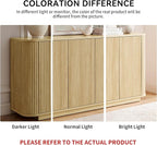 LKTART 64" Buffet Cabinet with Storage, Modern Fluted Accent Sideboard Media Console Credenza with Adjustable Shelves Pressed Spring for Kitchen Living Room,31.5" H (Natural Oak)